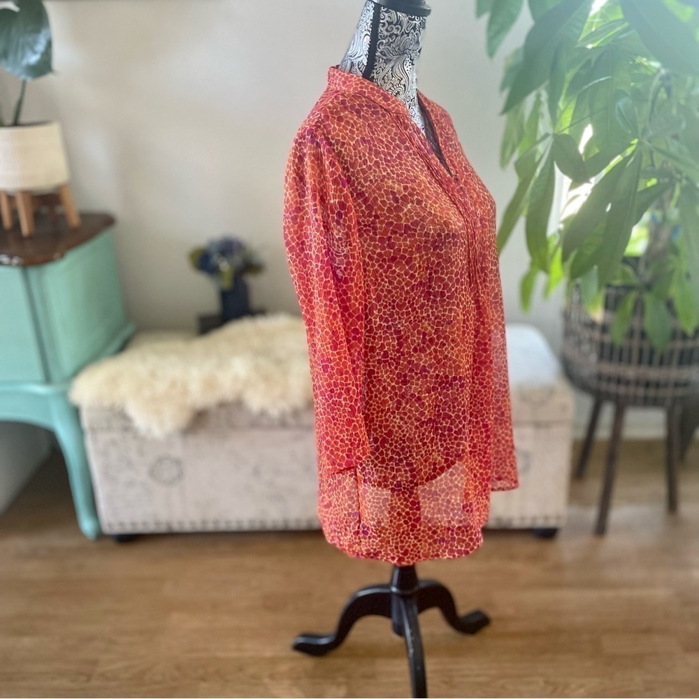Jaclyn Smith Orange Red Sheer Animal Print Blouse, Size M - Picture 3 of 6